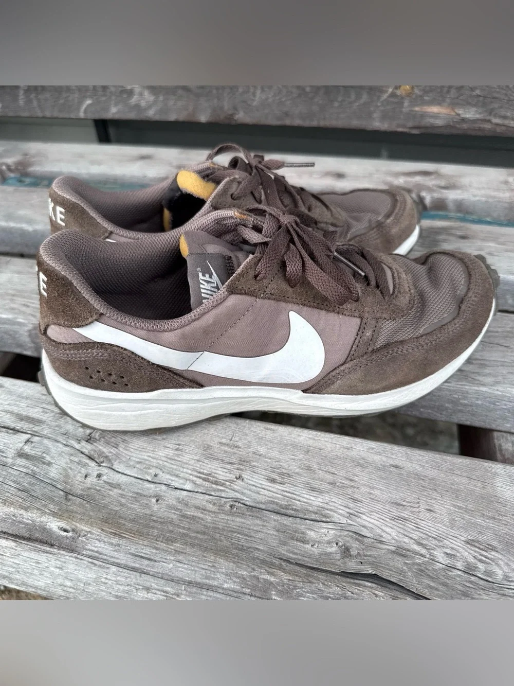 Nike Men’s Brown Suede & Mesh Sneakers with White Swoosh